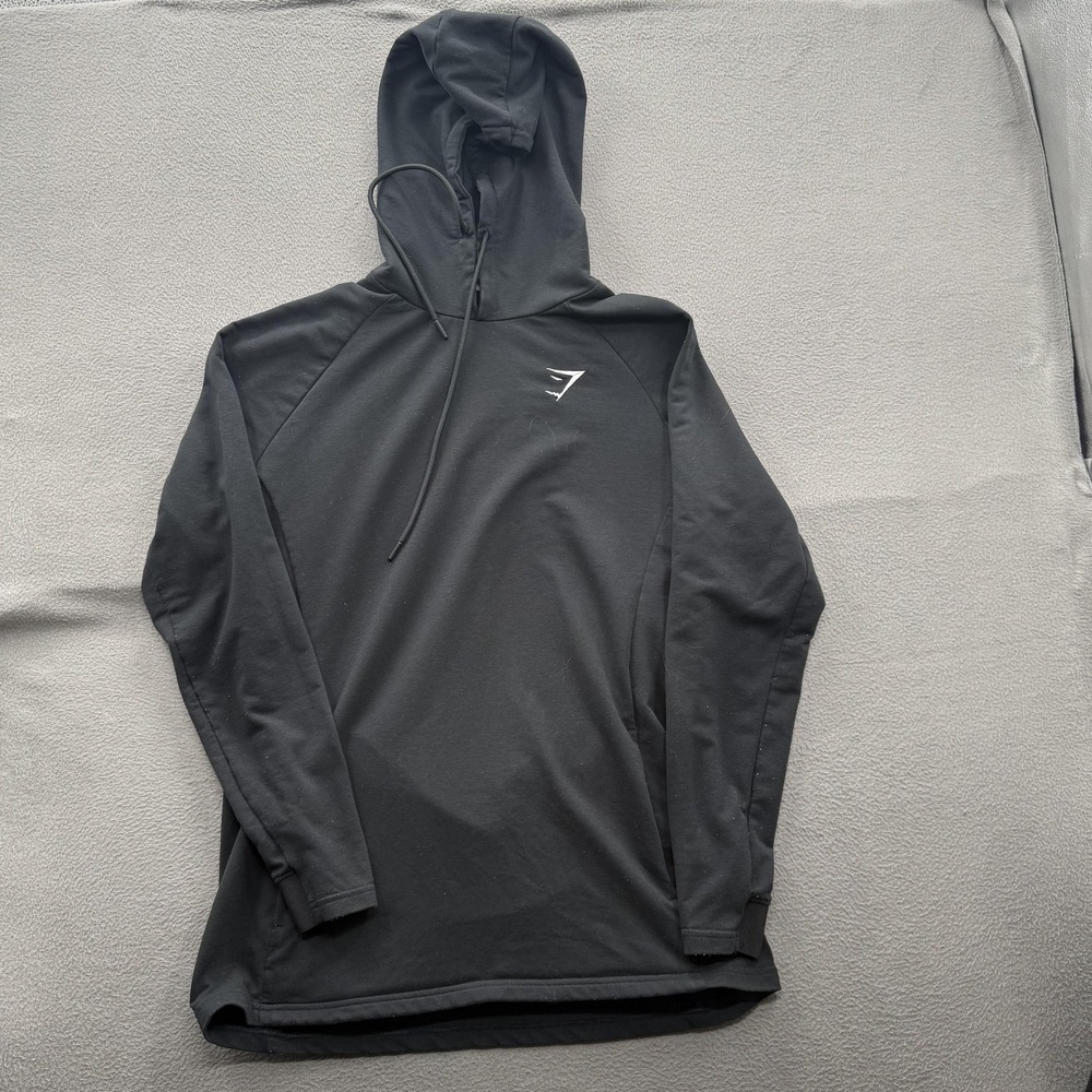 Gymshark Hoodie Mens Large Black Lightweight Stretch Pullover Training Logo Top